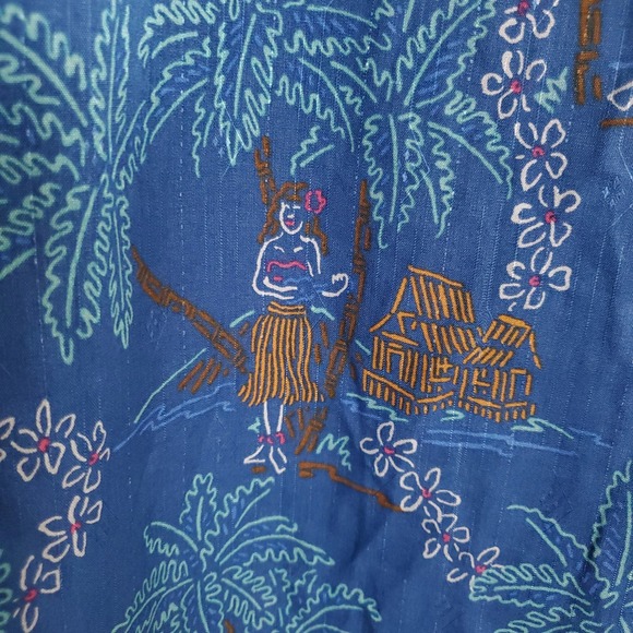 Tommy Bahama Silk Hawaiian Button Up Shirt Mens XL Blue Palm Tree Hula Dancer - Picture 12 of 16